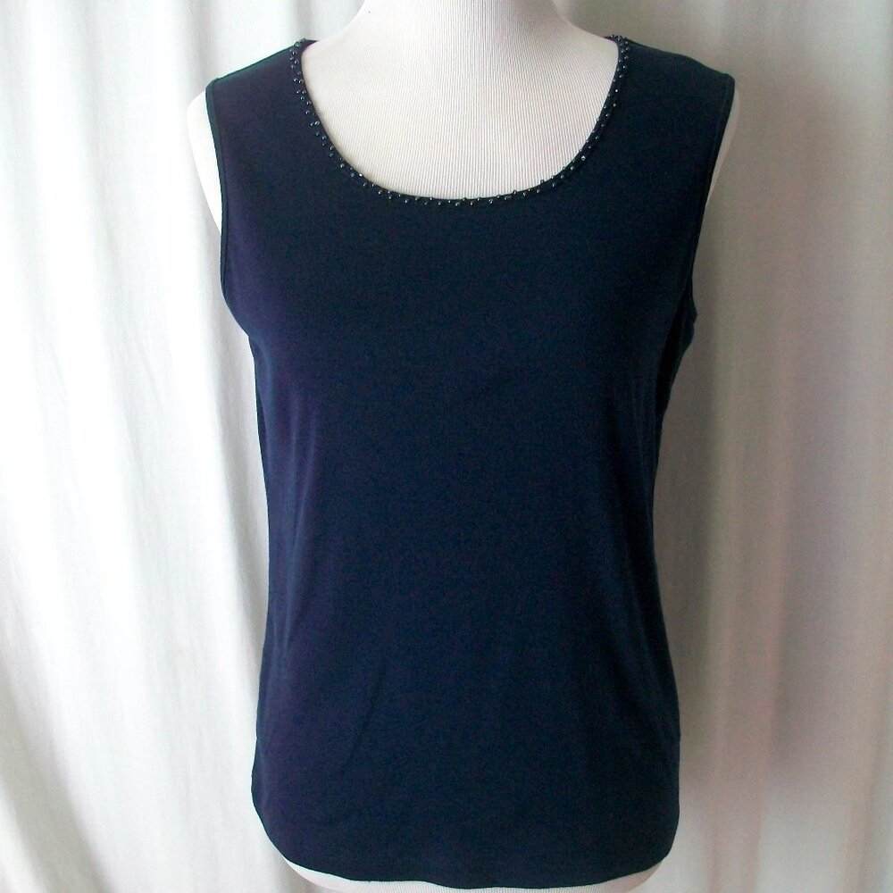 Jason Maxwell Navy Beaded Neckline Knit Tank Top SZ L